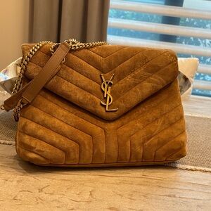 Yves Saint Laurent Brown Suede puffer Shoulder Bag